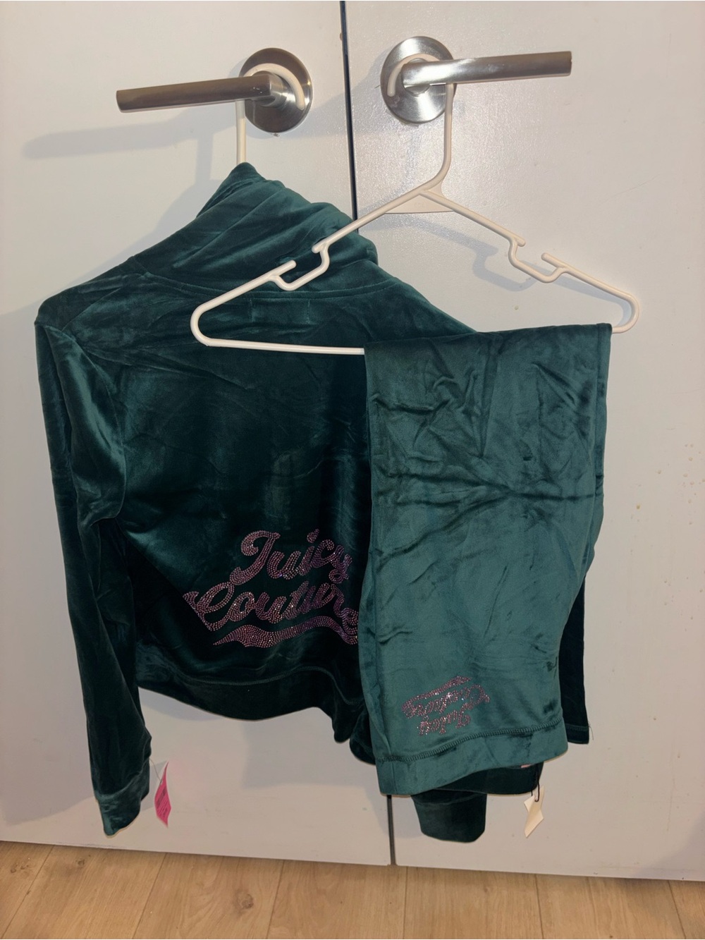 Juicy Couture Girls' Velvet Jumpsuit in Deep Teal with Pink Logo